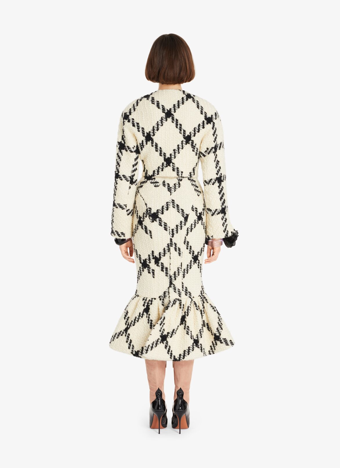 Fit and Flare wool Skirt ALAÏA WHITE/BLACK FIT AND FLARE WOOL SKIRT